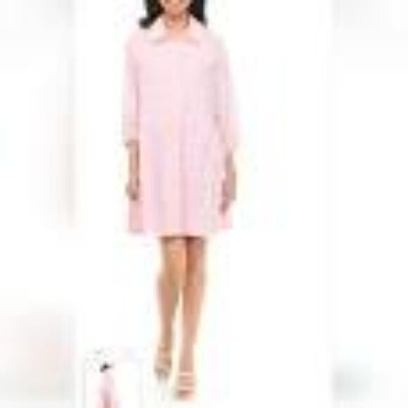 CROWN & IVY Pink Eyelet Tiered Baby Doll 3/4 Sleeve Dress Medium - Picture 4 of 16